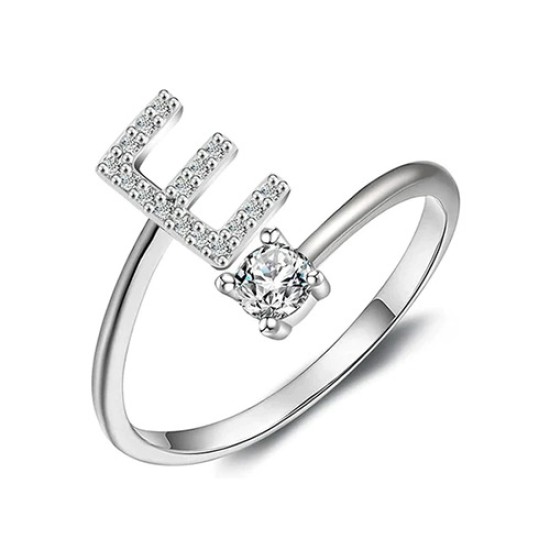 26 English letter inlaid crystal open ring