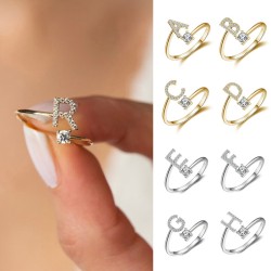 26 English letter inlaid crystal open ring