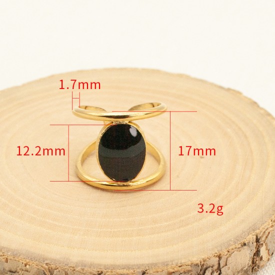 Black circular oval stainless steel ring