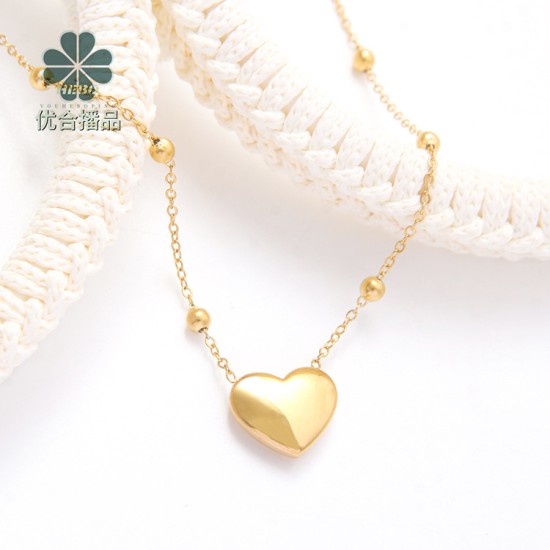Cross bead chain peach heart stainless steel necklace