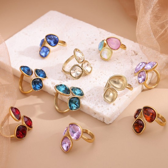 Colored crystal stainless steel ring
