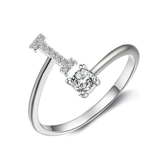 26 English letter inlaid crystal open ring