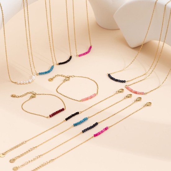 Natural stone pearl stainless steel necklace