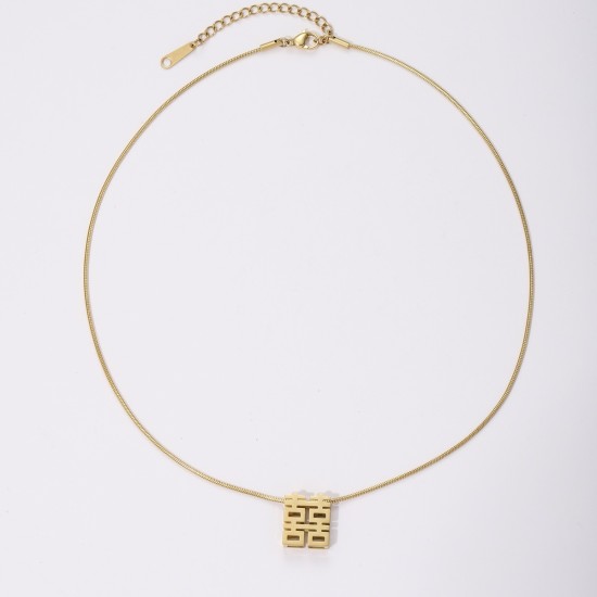 Hollow out stainless steel necklace with auspicious characters
