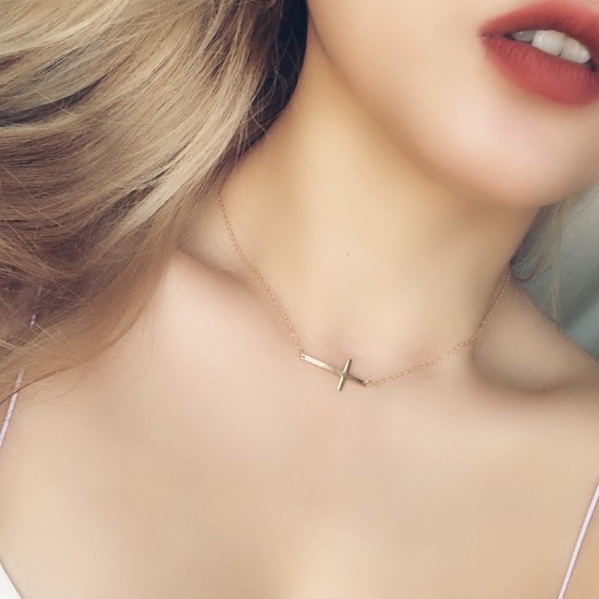 Horizontal Cross Stainless Steel Necklace