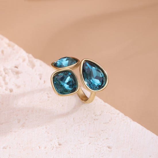 Colored crystal stainless steel ring