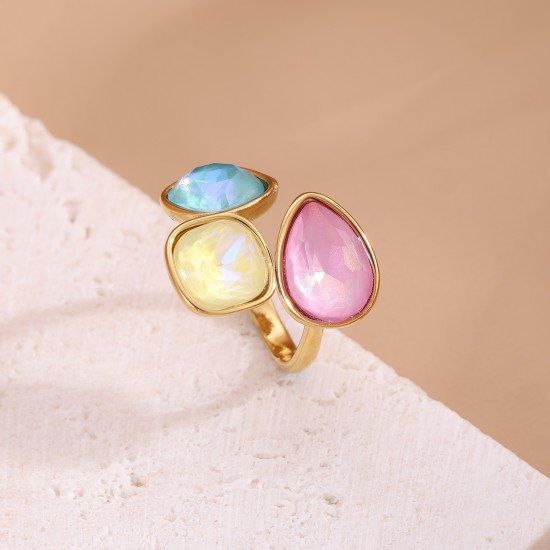 Colored crystal stainless steel ring