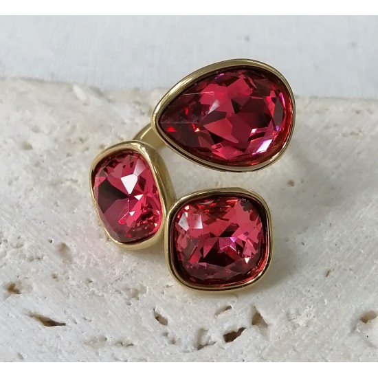 Colored crystal stainless steel ring