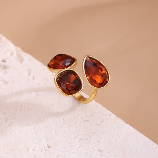 Colored crystal stainless steel ring