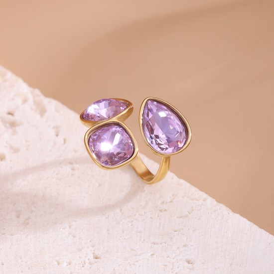 Colored crystal stainless steel ring