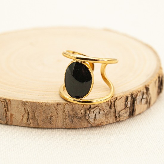 Black circular oval stainless steel ring