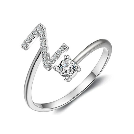 26 English letter inlaid crystal open ring