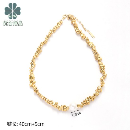 Pearl three-dimensional block stainless steel necklace