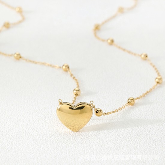 Cross bead chain peach heart stainless steel necklace