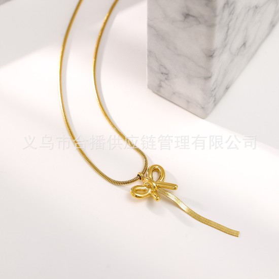 Butterfly knot tassel stainless steel necklace