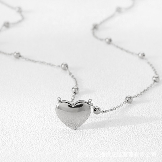 Cross bead chain peach heart stainless steel necklace