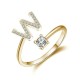 26 English letter inlaid crystal open ring
