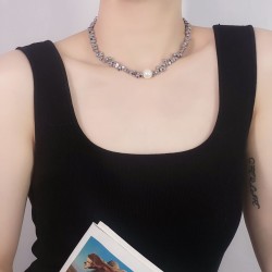 Pearl three-dimensional block stainless steel necklace