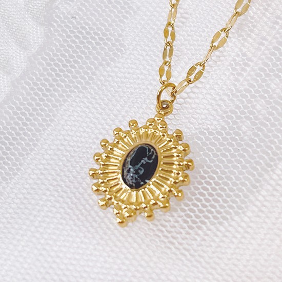 Elliptical turquoise stainless steel necklace