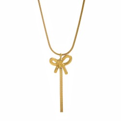 Butterfly knot tassel stainless steel necklace