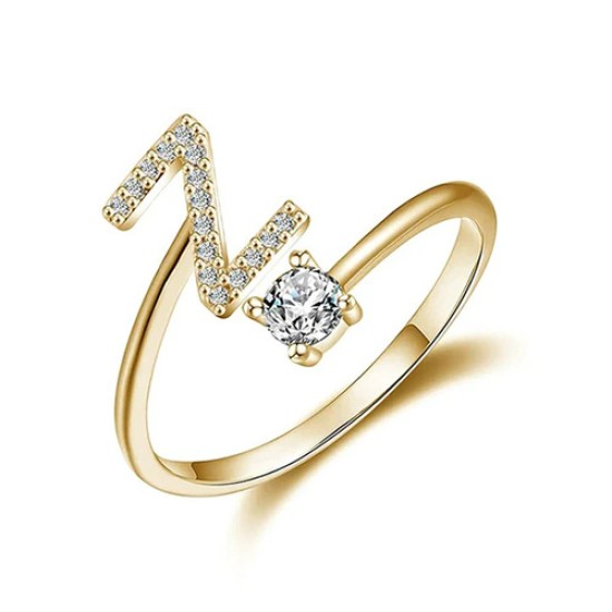 26 English letter inlaid crystal open ring