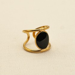 Black circular oval stainless steel ring