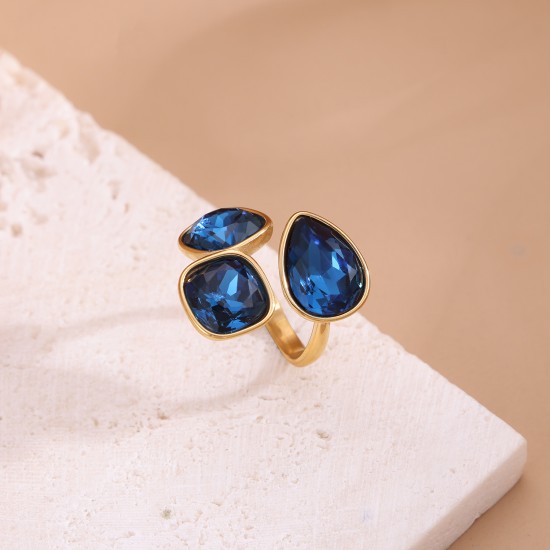 Colored crystal stainless steel ring