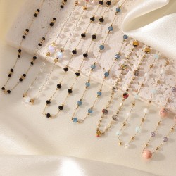 Crystal natural stone stainless steel bead chain