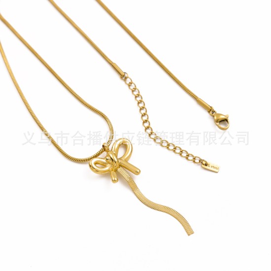 Butterfly knot tassel stainless steel necklace