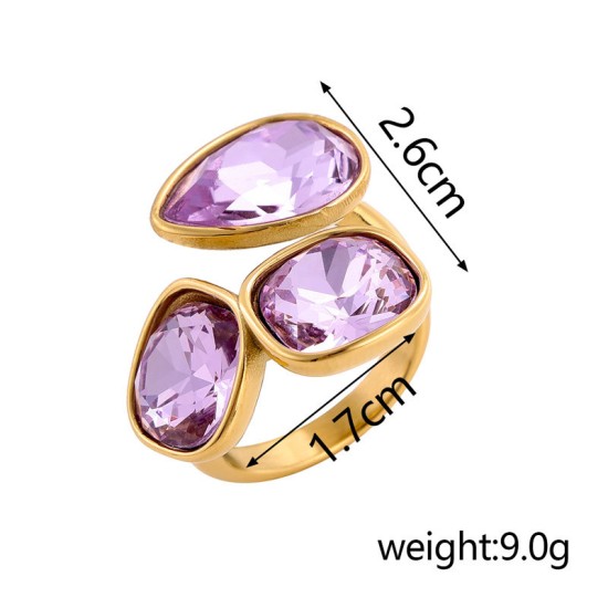 Colored crystal stainless steel ring