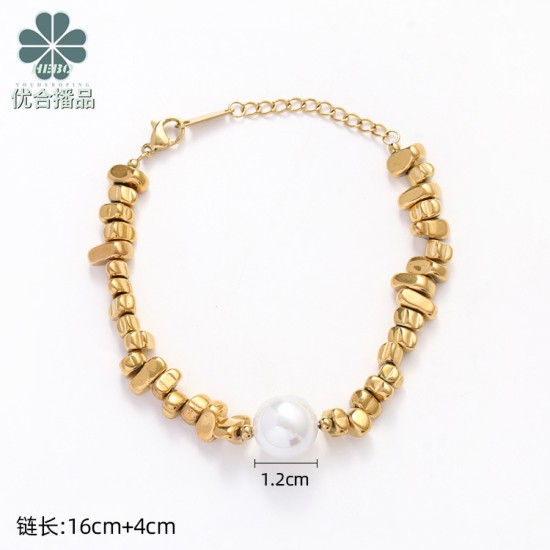 Pearl three-dimensional block stainless steel necklace