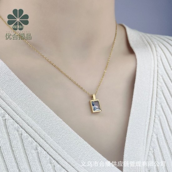 White zircon stainless steel necklace