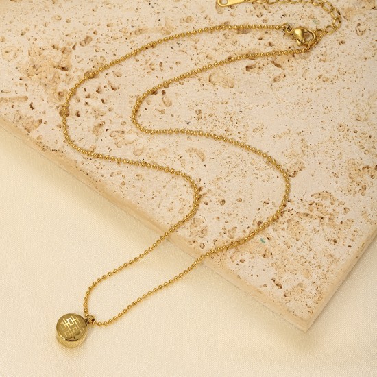 Hollow out stainless steel necklace with auspicious characters