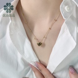 Cross bead chain peach heart stainless steel necklace