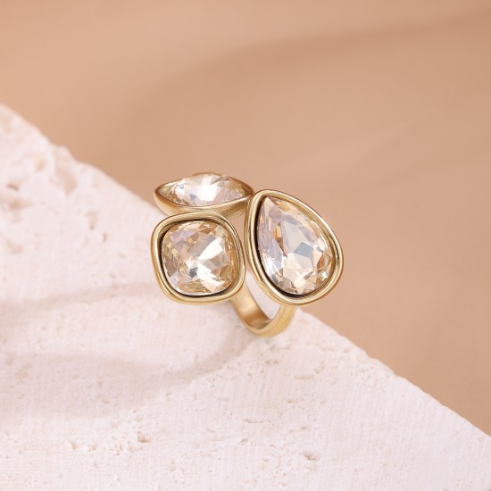 Colored crystal stainless steel ring