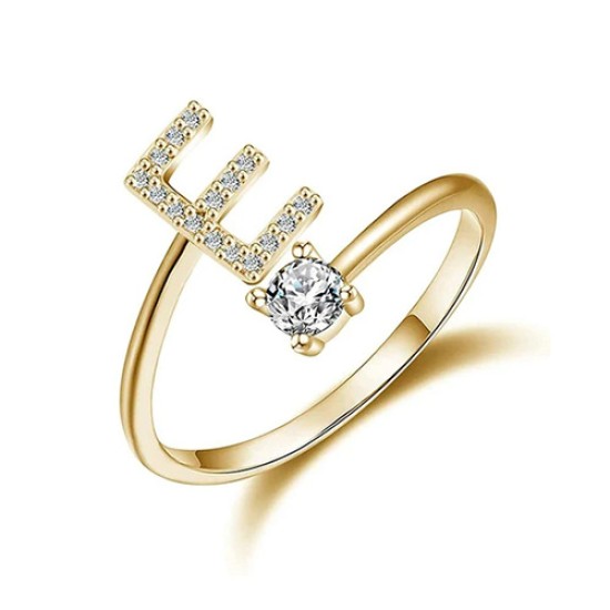 26 English letter inlaid crystal open ring