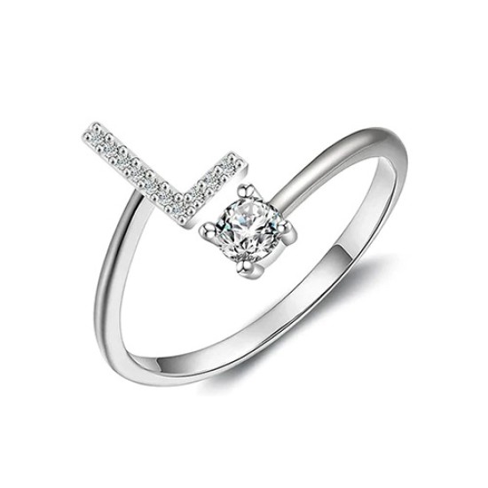 26 English letter inlaid crystal open ring