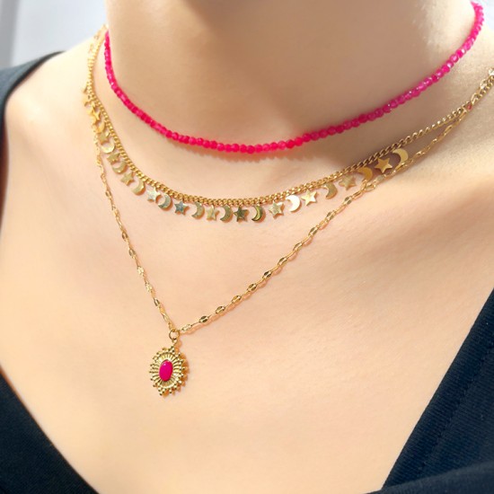 Elliptical turquoise stainless steel necklace