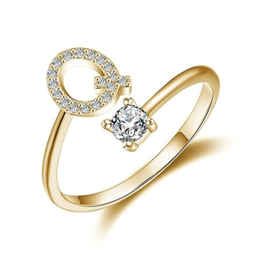 26 English letter inlaid crystal open ring