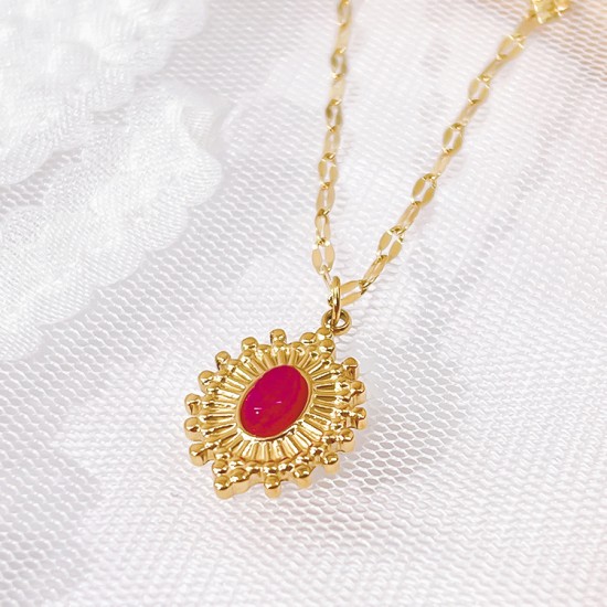 Elliptical turquoise stainless steel necklace