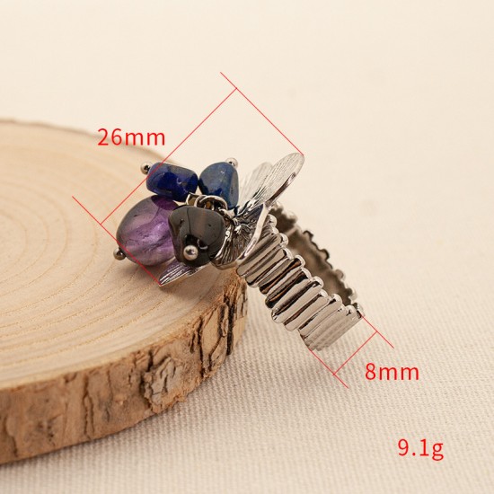 Flower natural stone stainless steel ring