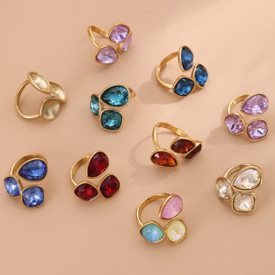 Colored crystal stainless steel ring