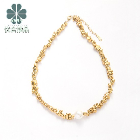 Pearl three-dimensional block stainless steel necklace