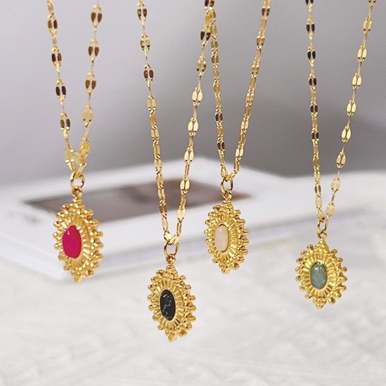 Elliptical turquoise stainless steel necklace