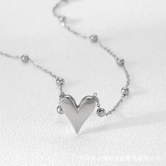 Cross bead chain peach heart stainless steel necklace