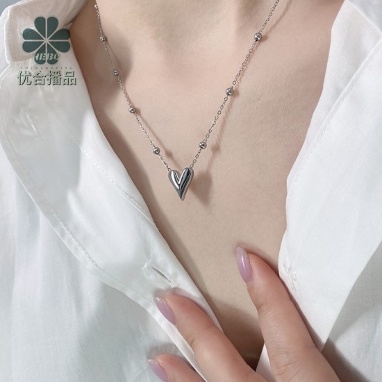 Cross bead chain peach heart stainless steel necklace