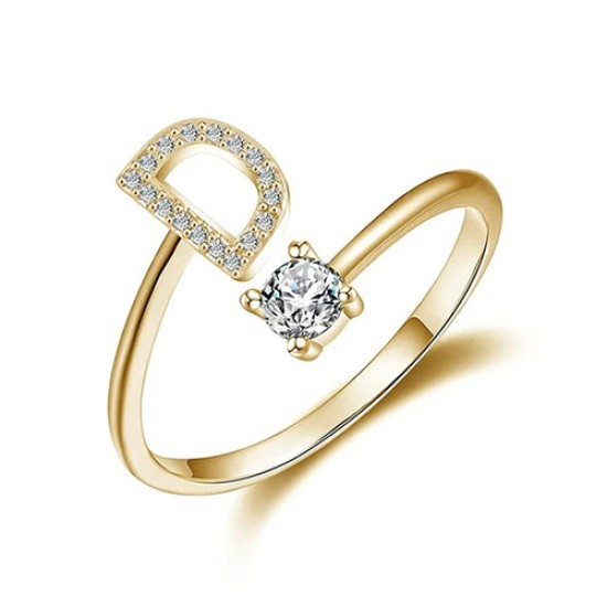 26 English letter inlaid crystal open ring