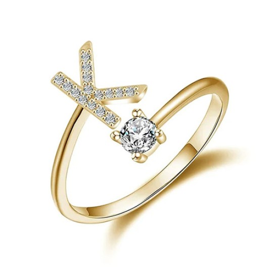 26 English letter inlaid crystal open ring