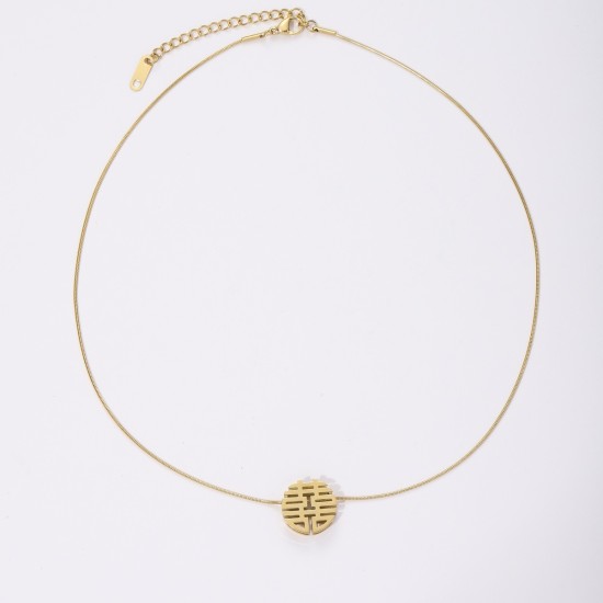 Hollow out stainless steel necklace with auspicious characters