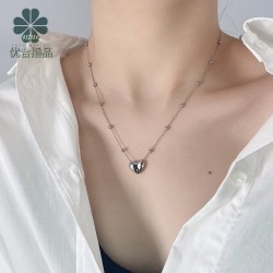 Cross bead chain peach heart stainless steel necklace